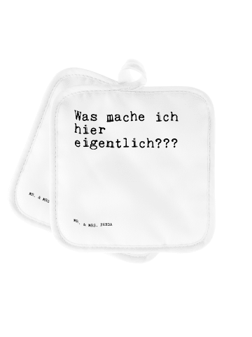 Mr. & Mrs. Panda Topflappen Was mache ich hier... mit Spruch in Weiß