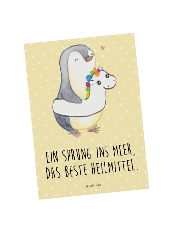 Mr. & Mrs. Panda Postkarte Sommermeerheilkraft mit Spruch in Gelb Pastell