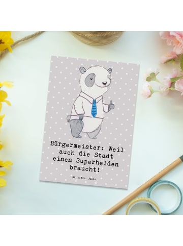 Mr. & Mrs. Panda Wanddeko Bürgermeister Superheld mit Spruch in Grau Pastell