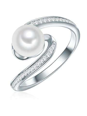 Valero Pearls Ring Sterling Silber Zirkonia Süßwasser-Zuchtperle in silber