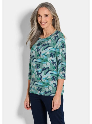 GOLDNER Kurzgröße:  Blusenshirt Viskoseshirt floral, U-Boot-Ausschnitt in marine / gemustert