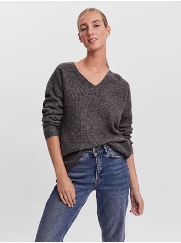 Vero Moda Strickpullover V-Ausschnitt Langarm Sweater VMCREWLEFILE in Grau