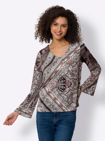 Heine Satinbluse in graphit-camel-bedruckt