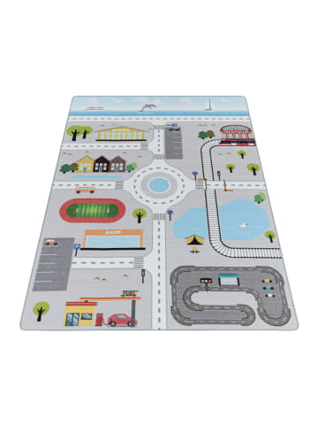 KADIMA DESIGN Teppich Kinder Flachgewebe Spielstraße Antirutsch Kinderzimmer in Grau