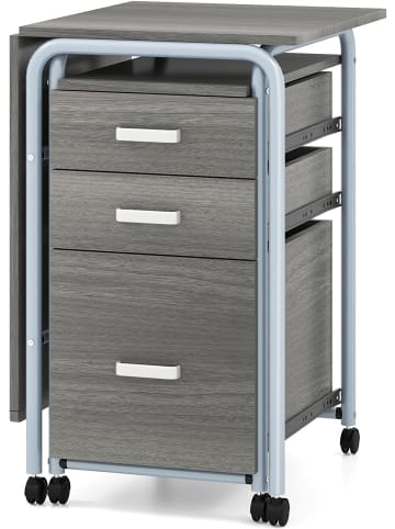 COSTWAY Computertisch mit 3 Schubladen und Rollen in Grau