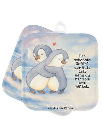 Mr. & Mrs. Panda Topflappen Pinguine Kuscheln Design mit Spruch in Weiß