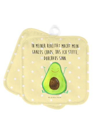 Mr. & Mrs. Panda 2er Set Topflappen  Avocado Glücklich mit Spruch in Gelb Pastell
