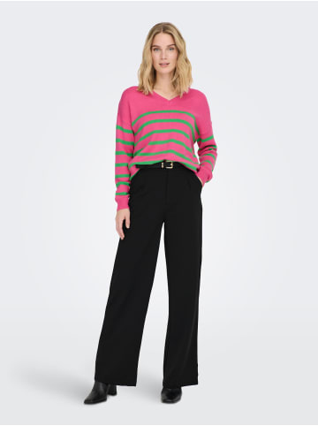 JACQUELINE de YONG Gestreifter Feinstrick Pullover V-Neck Langarm Sweater JDYMARCO in Rosa