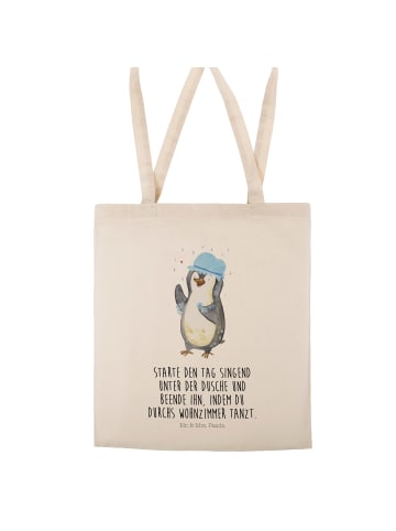 Mr. & Mrs. Panda Tragetasche Pinguin Duschen mit Spruch in Creme