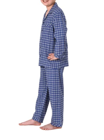 NORMANN Flanell Pyjama langarm Schlafanzug Karo Knopfleiste - 70131 in blau