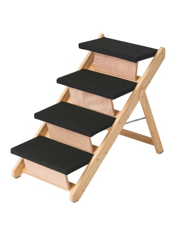 relaxdays Hundetreppe "4 Stufen" in Natur/Schwarz - (B)79 x (H)63 x (T)44 cm