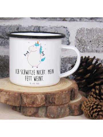 Mr. & Mrs. Panda Becher Einhorn Fitness mit Spruch in Weiß
