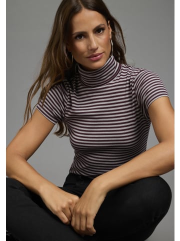 FLASHLIGHTS Rollkragenshirt in bordeaux+stripe