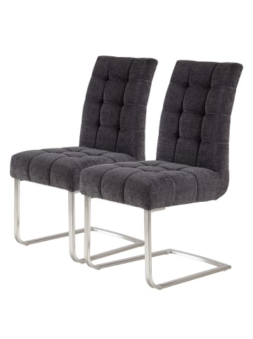 home24 home24 Freischwinger 2er Set Typ A (2er Set) - Dunkelgrau - Flachgewebe & Edelstahl - 48.0 x 96.0 x 64.0 cm in Dunkelgrau