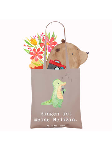 Mr. & Mrs. Panda Strandtasche Krokodil Singen mit Spruch in Braun Pastell