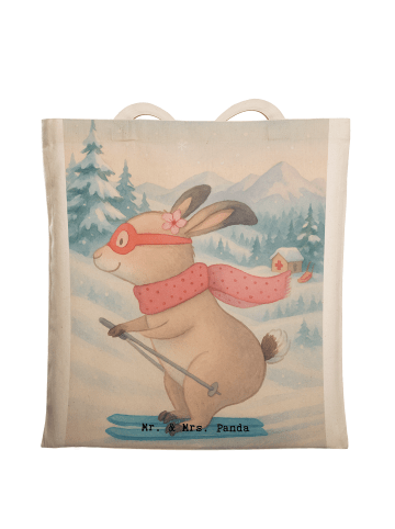 Mr. & Mrs. Panda Tragetasche Hase Skifahren Design ohne Spruch in Weiß