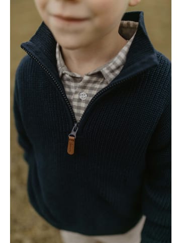 leevje Chunky Knit Half-Zip Pullover in navy