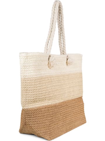 styleBREAKER Paperstroh Strandtasche in Braun-Beige-Creme