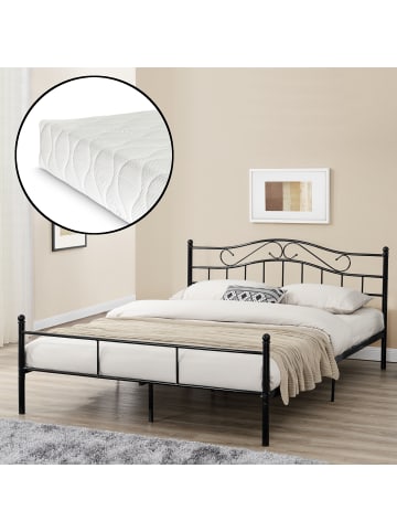 en.casa Metallbett Florenz mit Matratze in Schwarz (B)160cm