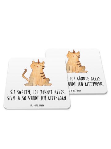 Mr. & Mrs. Panda Untersetzer Einhorn Katze mit Spruch in Weiß