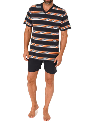 NORMANN Kurzarm Schlafanzug Shorty Pyjama Streifen - 78341 in dunkelgrau
