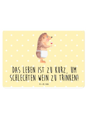 Mr. & Mrs. Panda Blechschild Igel Wein mit Spruch in Gelb Pastell