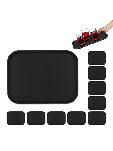 relaxdays 10 x Serviertablett in Schwarz - (B)41 x (T)30 cm