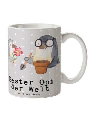 Mr. & Mrs. Panda Teetasse Pinguin Bester Opi der Welt mit Spruch in Grau Pastell