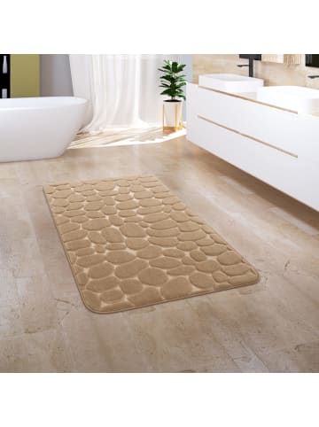 KADIMA DESIGN Waschbarer Teppich Badezimmer waschmaschinenwaschbar Abstrakt 3D in Beige
