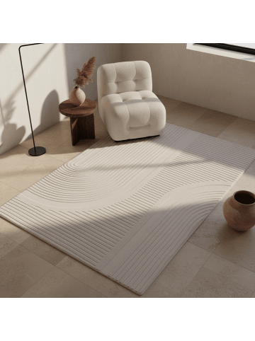 KADIMA DESIGN Teppich Kurzflor Boho Design Microfaser Baumwolle Schlafzimmer in Creme