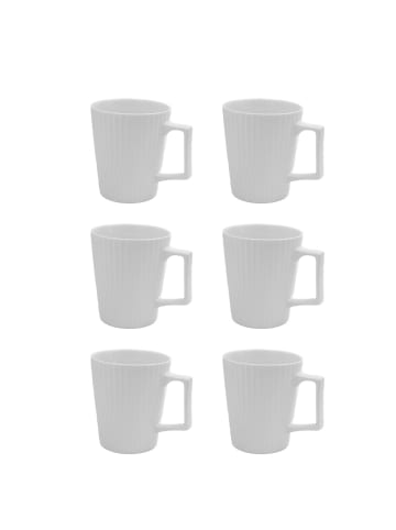 Intirilife Kaffee Tee Tasse 400 ml mit gerilltem Muster Becher mit Henkel in 6x Weiß
