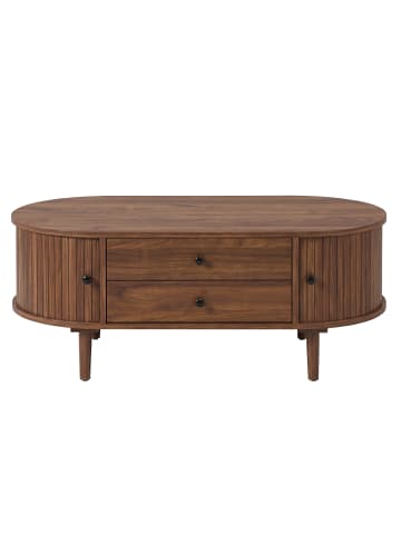 ABRIHOME Couchtisch in Braun oval mit Schiebetüren 2 Schubladen
