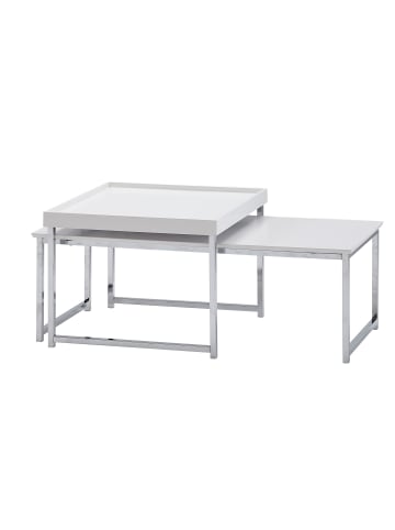 KADIMA DESIGN Wohnzimmertisch Set | Holz-Metall Kombi, Eckig Weiß, 2-teilig in Weiß