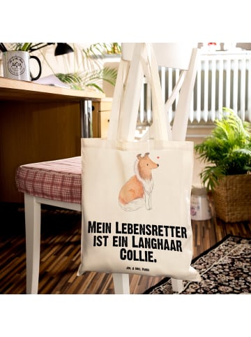 Mr. & Mrs. Panda Tasche Langhaar Collie Lebensretter mit Spruch in Creme