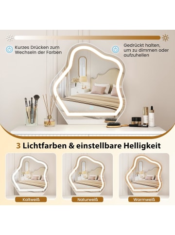 COSTWAY Schminktisch mit LED Spiegel & Beistellschrank in Weiß