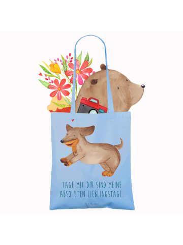 Mr. & Mrs. Panda Jutebeutel Hund Dackel mit Spruch in Sky Blue