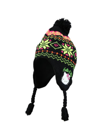 COFI 1453 Hello Kitty Mütze Wintermütze mit Retro Muster und Quaste in Schwarz