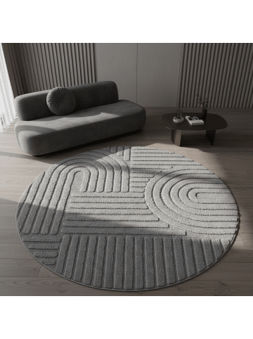 KADIMA DESIGN Teppich 3D Waschbar Skandinavischer Boho RIGI Strapazierfähig in Silber