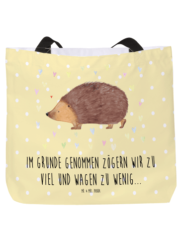 Mr. & Mrs. Panda Reisetasche Igel Herzen mit Spruch in Gelb Pastell