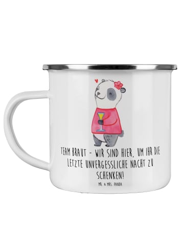 Mr. & Mrs. Panda Camping Emaille Tasse Junggesellinnenabschied T... in Weiß