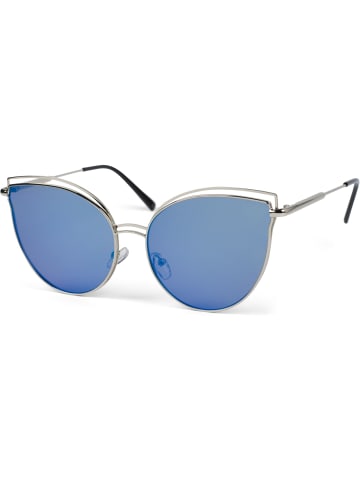 styleBREAKER Cateye Sonnenbrille in Silber / Blau verspiegelt
