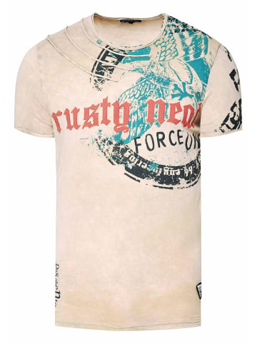 Rusty Neal Verwaschenes T-Shirt mit Eagle-Print in Beige