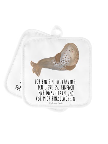 Mr. & Mrs. Panda Topflappen Robbe Lachen mit Spruch in Weiß