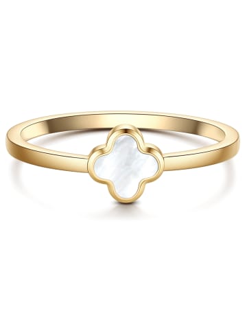 Glanzstücke München Ring Kleeblatt aus Edelstahl mit Perlmutt in gelbgold