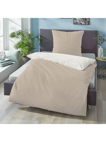 Biberna buntgewebt, Melange-Flanell Wendebettwäsche in beige