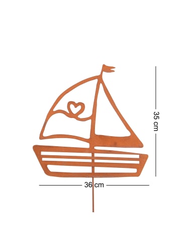 UNUS Gartenstecker Rost Segelboot in Braun