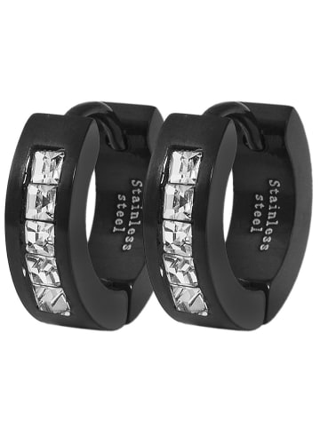 Adeliás Damen Ohrringe – Creole aus Edelstahl mit Strass Steinchen in schwarz