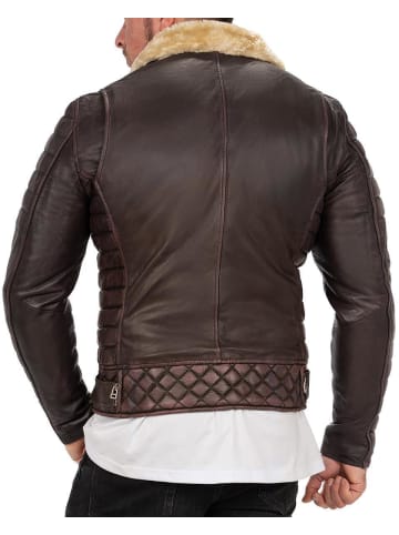 Reichstadt Herren Slim Fit Bikerjacke Black Zipper in Brown