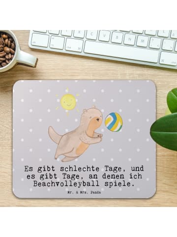 Mr. & Mrs. Panda Mauspad Otter Beachvolleyball mit Spruch in Grau Pastell