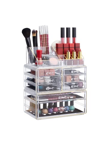 relaxdays Makeup Organizer in Transparent-Gold